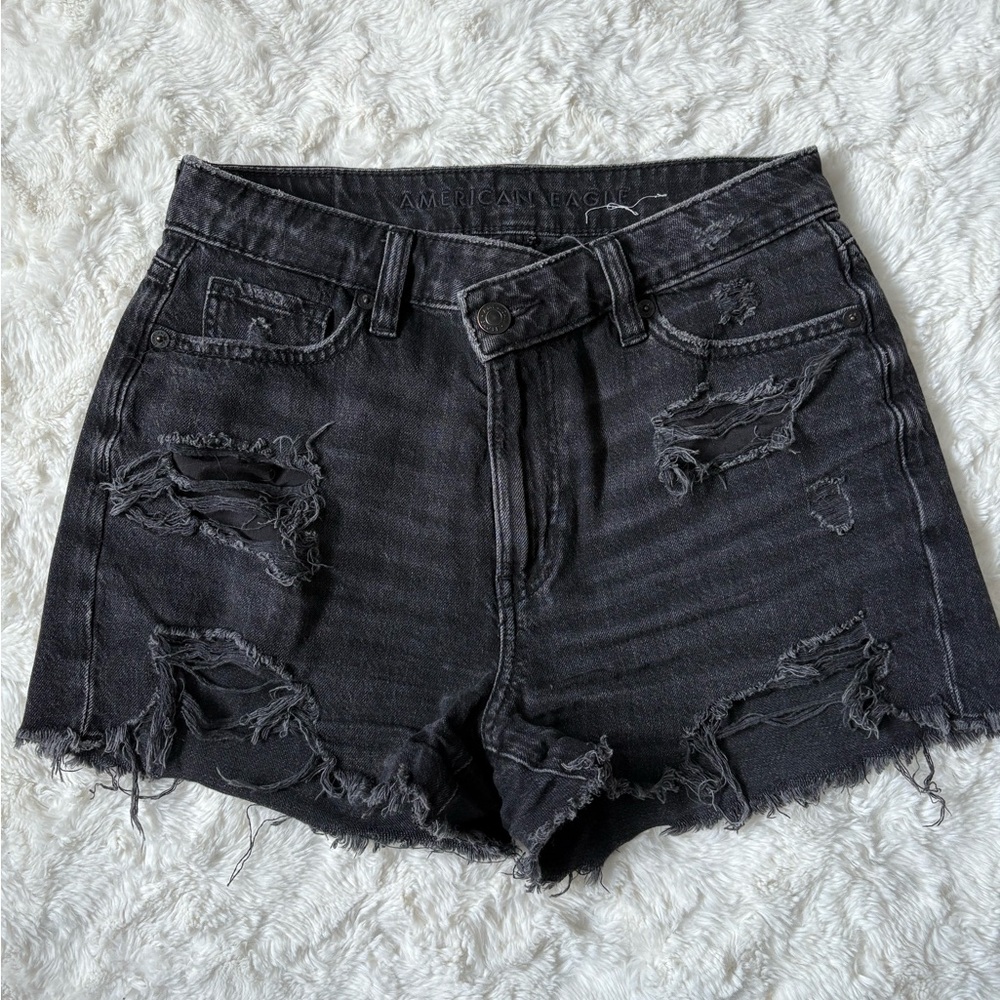 American Eagle Outfitters Charcoal Distressed Jean Shorts